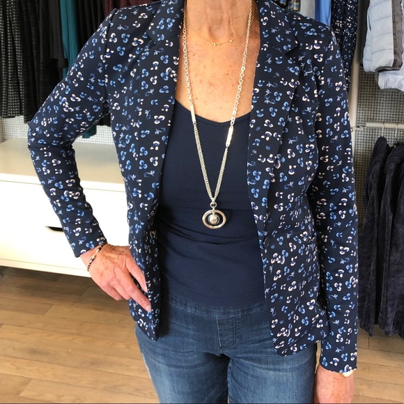 BNWT ICHI Navy Floral Print Jersey Blazer - Picture 2 of 8